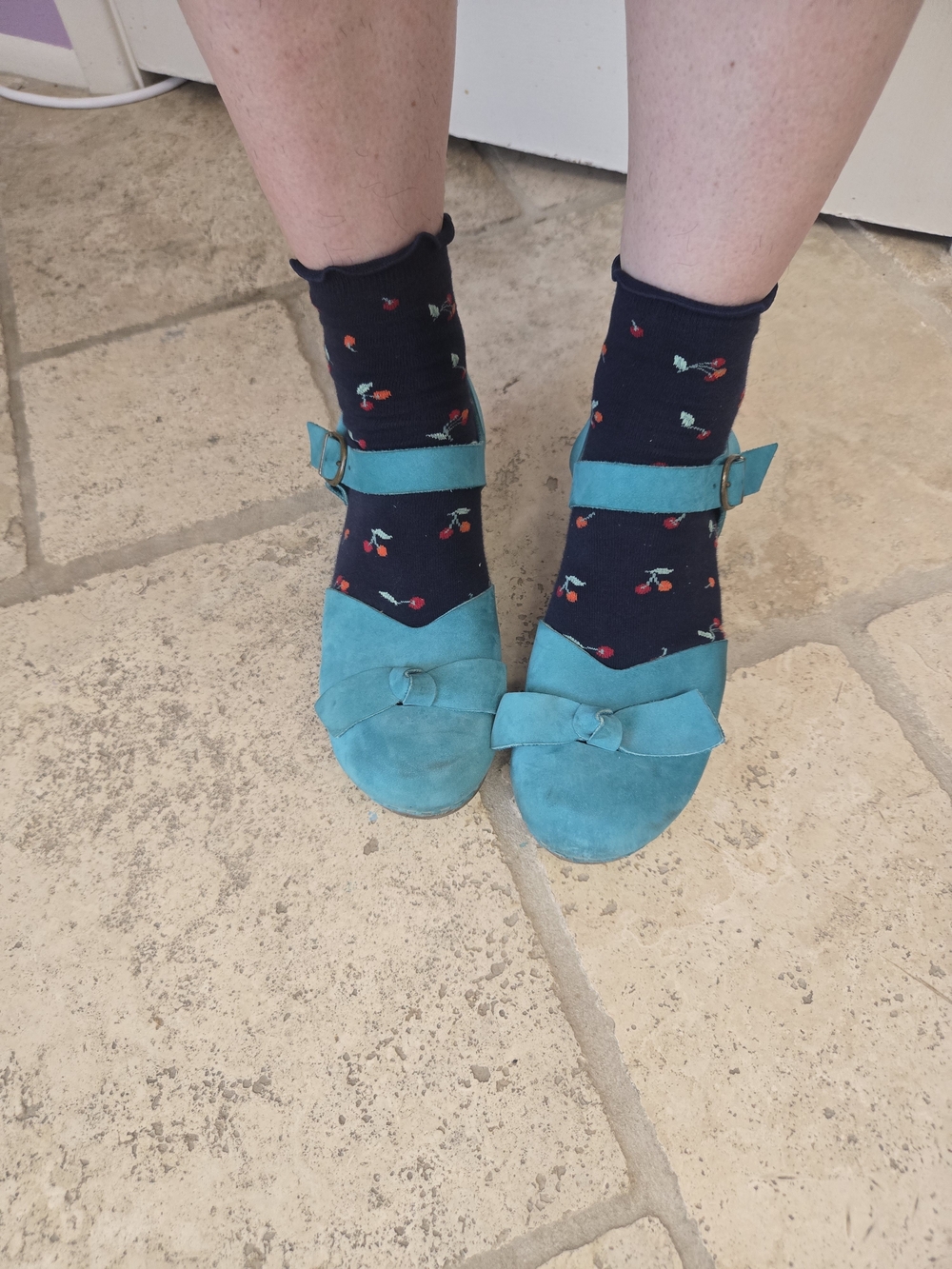 Teal Suede Mary Jane Clogs with Bow - Picture 13 of 13